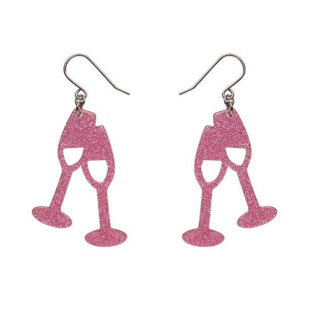 ERSTWILDER | EARRINGS | Champagne Flute Glitter Drop Earrings - Pink