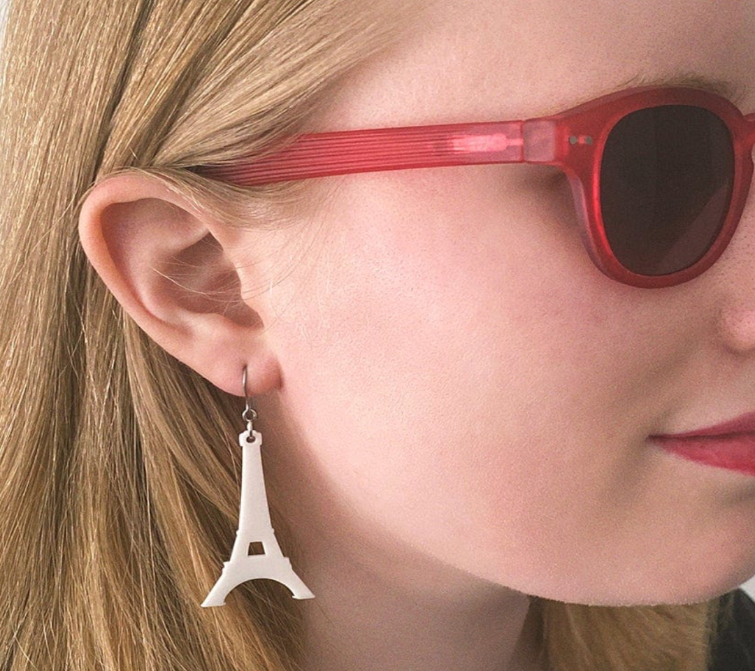 ERSTWILDER | EARRINGS | Eiffel Tower Solid Resin Drop Earrings - White