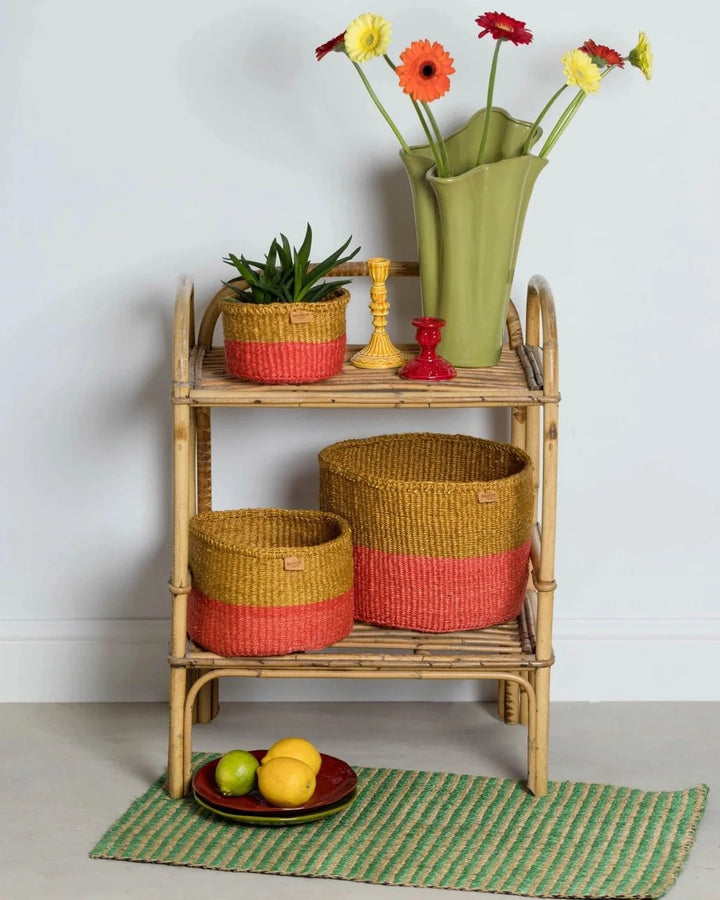 HELA by The Basket Room — basket size range styled with flowers on a shelf