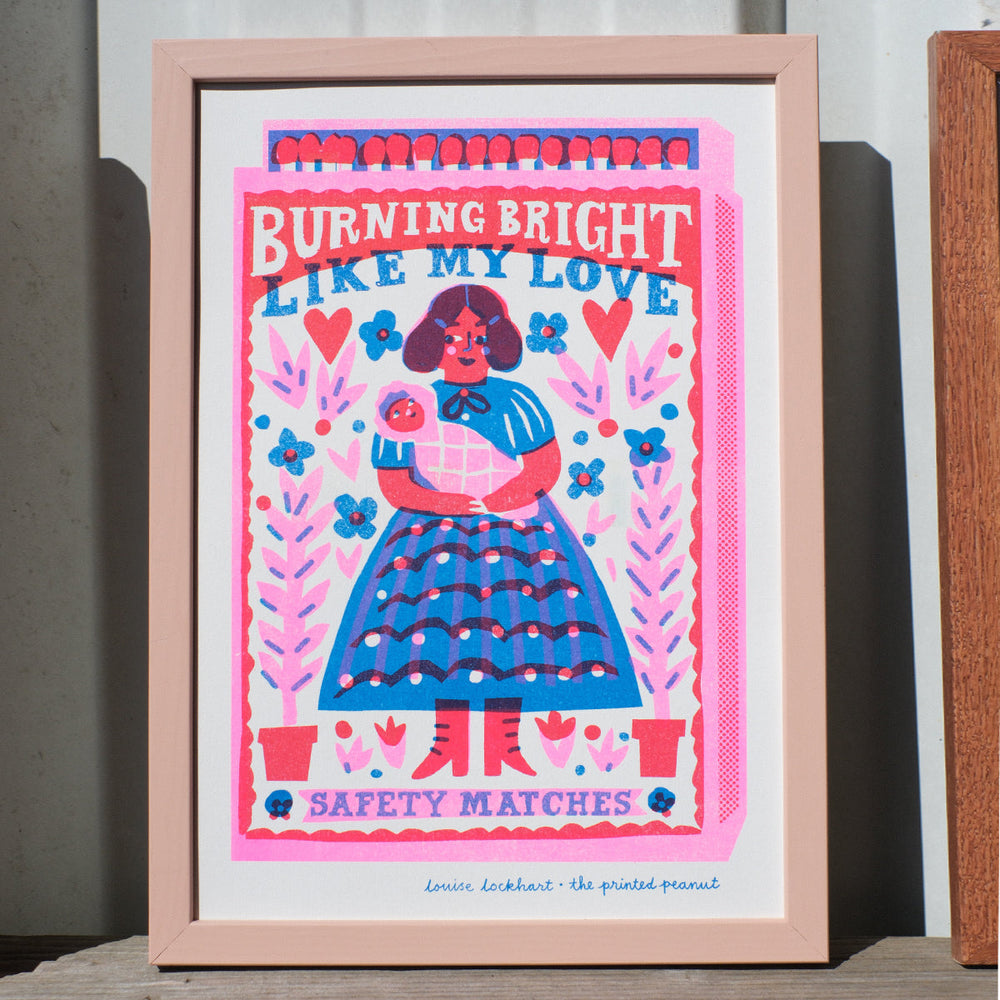 Burning Bright Like My Love A4 Risograph Art Print by The Printed Peanut — additional product and styling view