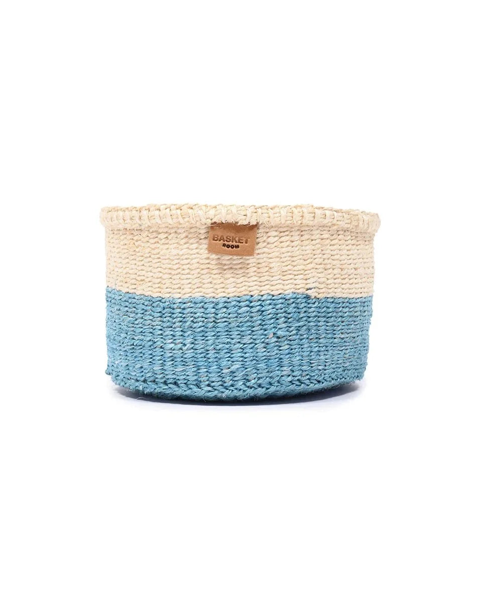 ZURI by The Basket Room — single powder blue and natural basket, front view; size not specified