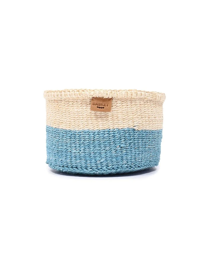 ZURI by The Basket Room — single powder blue and natural basket, front view; size not specified