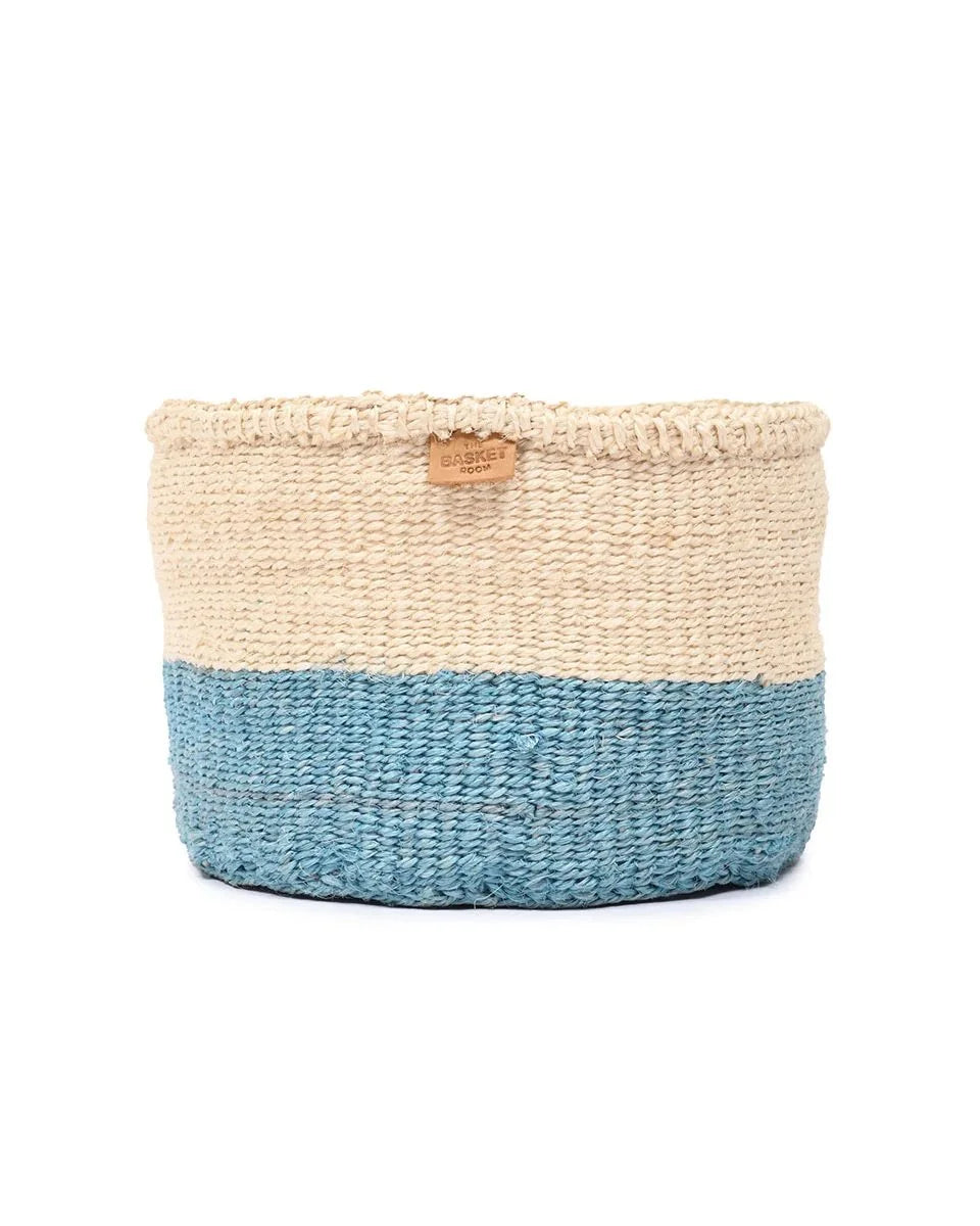 ZURI by The Basket Room — single powder blue and natural basket, front view; size not specified