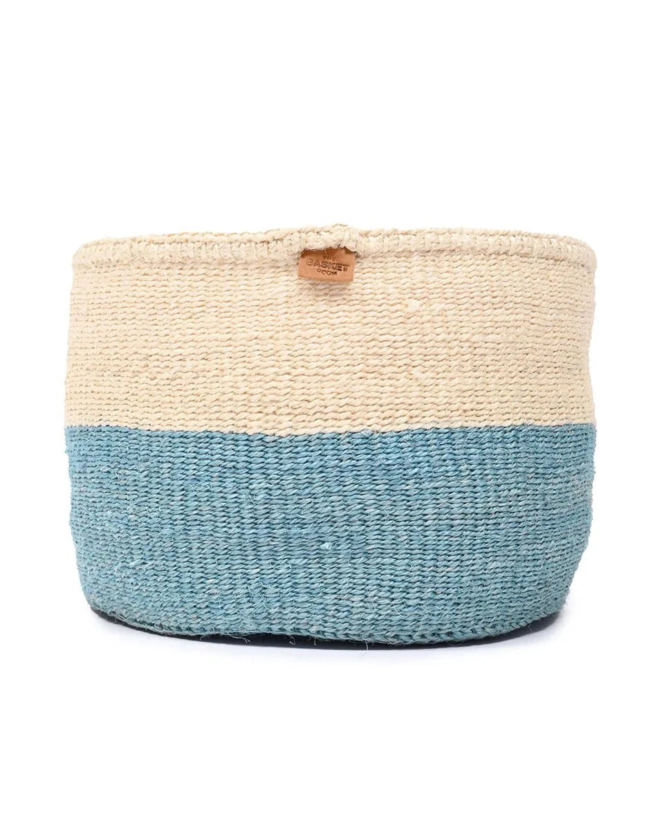 ZURI by The Basket Room — single powder blue and natural basket, front view; size not specified