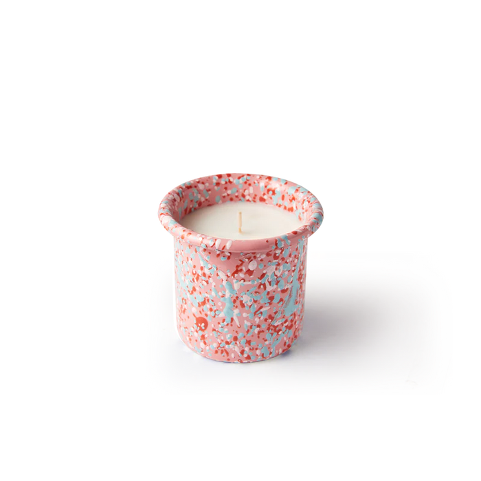 Rose-Vanilla Candle in Rose Splatter Enamelware ContainerComes with a wooden gift box