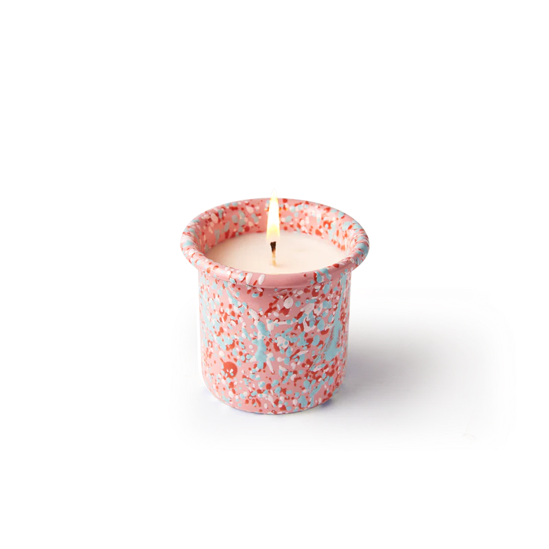 Rose-Vanilla Candle in Rose Splatter Enamelware ContainerComes with a wooden gift box