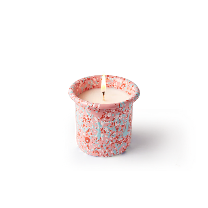 Rose-Vanilla Candle in Rose Splatter Enamelware ContainerComes with a wooden gift box