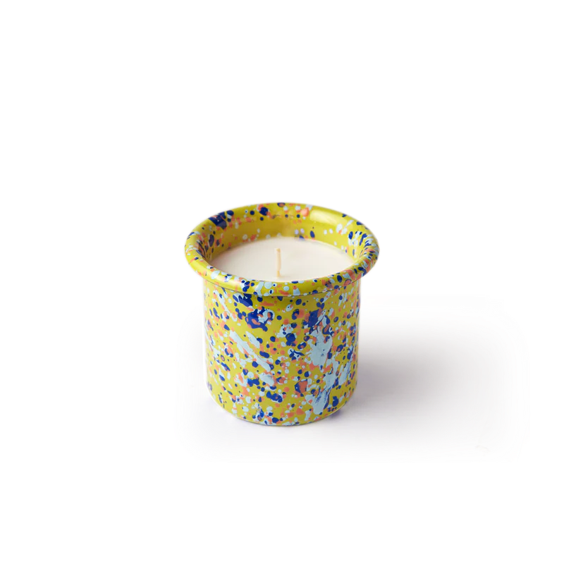 Bergamot Candle in Lime Splatter Enamelware ContainerComes with a wooden gift box