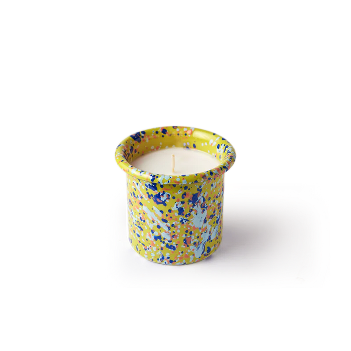 Bergamot Candle in Lime Splatter Enamelware ContainerComes with a wooden gift box
