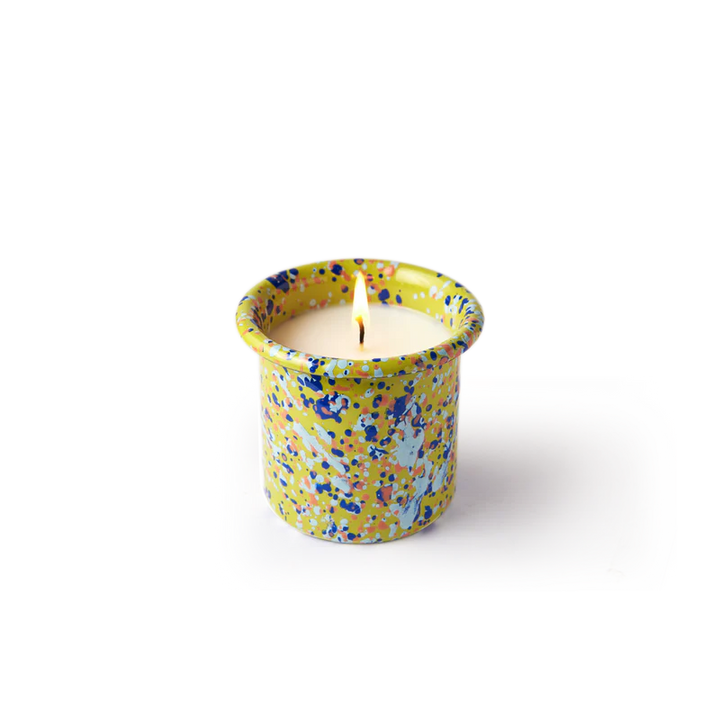 Bergamot Candle in Lime Splatter Enamelware ContainerComes with a wooden gift box