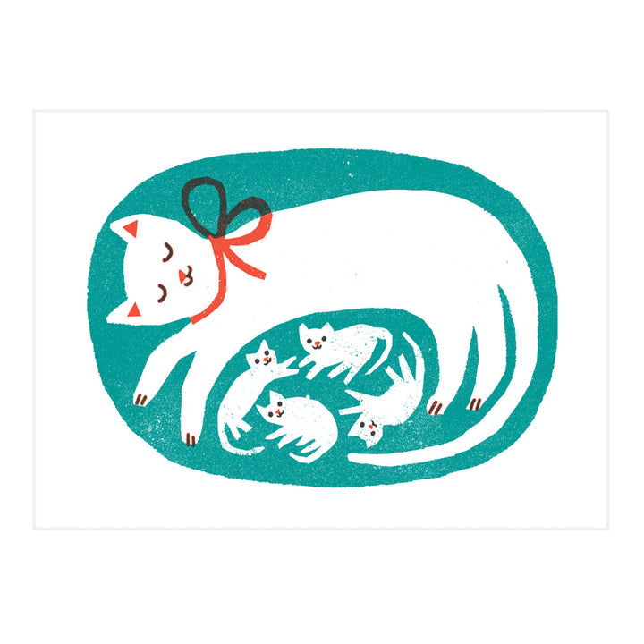 Cat & Kittens A4 Risograph Art Print by The Printed Peanut — product view
