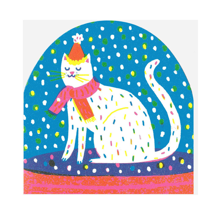 Winter Party Cat Large Snowglobe Card by The Printed Peanut — product view