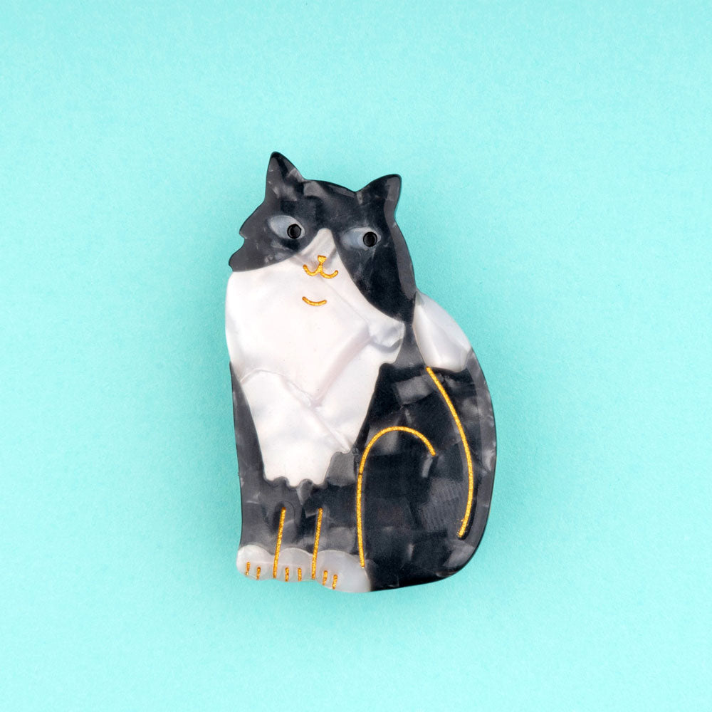 Coucou Suzette Black & White Cat Barrette with gold-coloured details