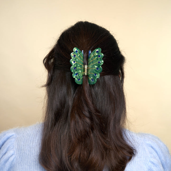 Peacock Hair Claw by Coucou Suzette — detail or styling view