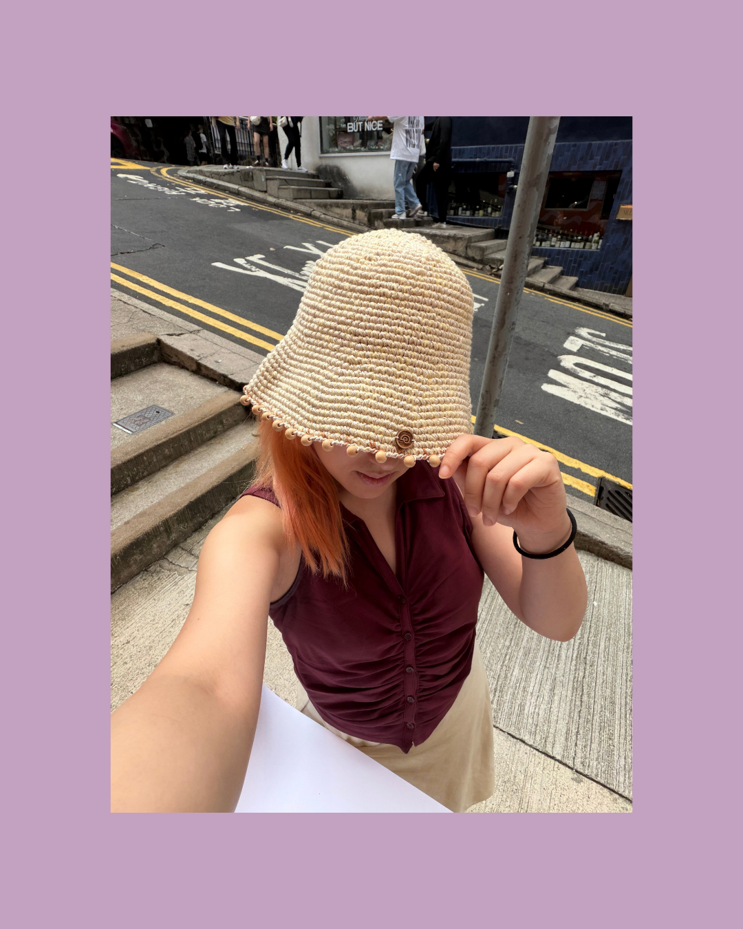 Earth Age x Goosebump Butter Yellow collaboration — wood-beaded hat worn by model