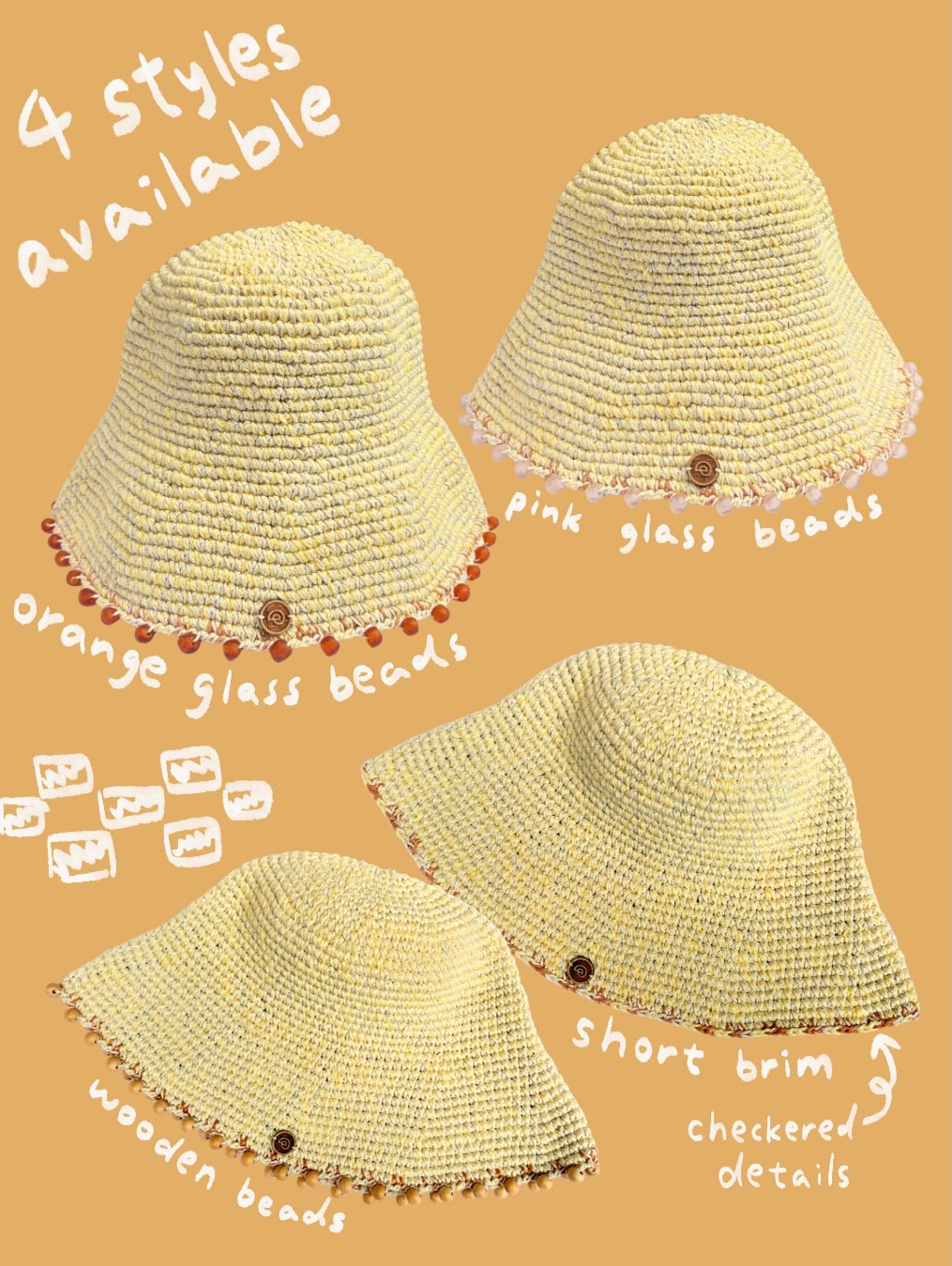 Earth Age x Goosebump Butter Yellow: four original styles with handwritten bead and brim details