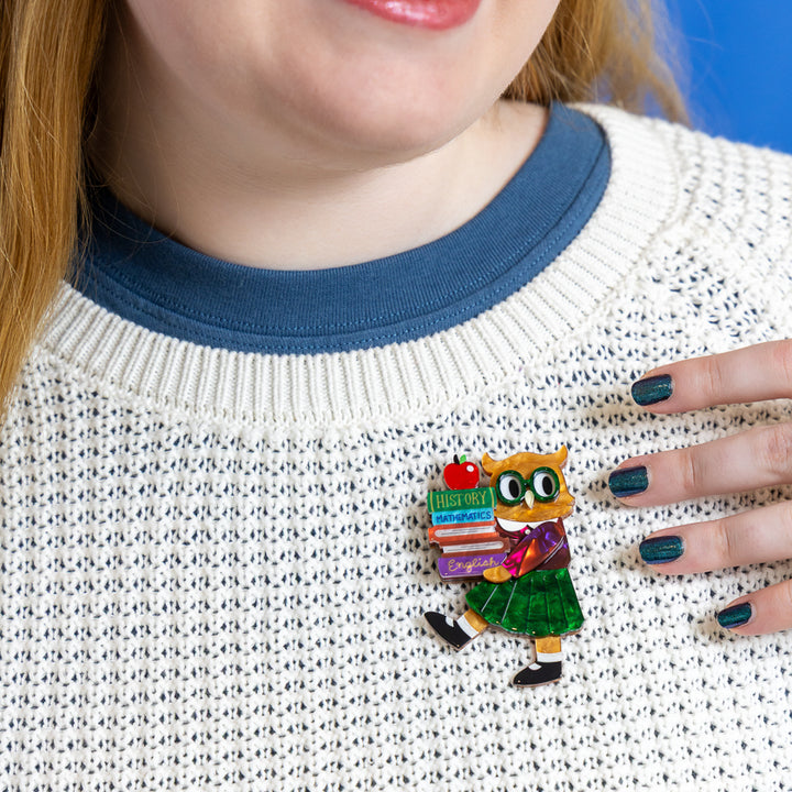 Erstwilder Professor Hootsworth Brooch worn on clothing