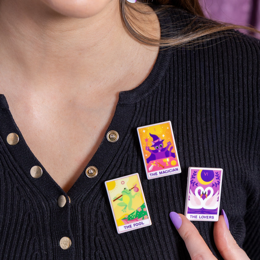 Erstwilder Tarot Simplified Mini Brooch Set - 3 Piece worn on clothing