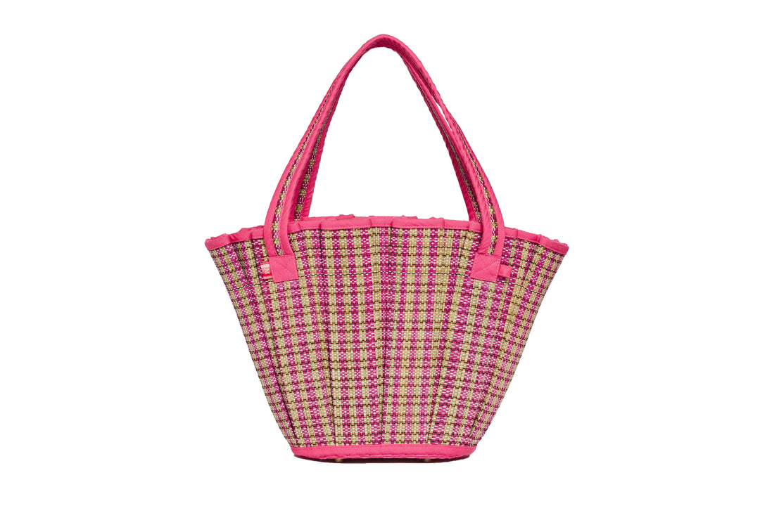 Lorna Murray Camp Cove Mini Tropez Tote in pink and brown check, front view