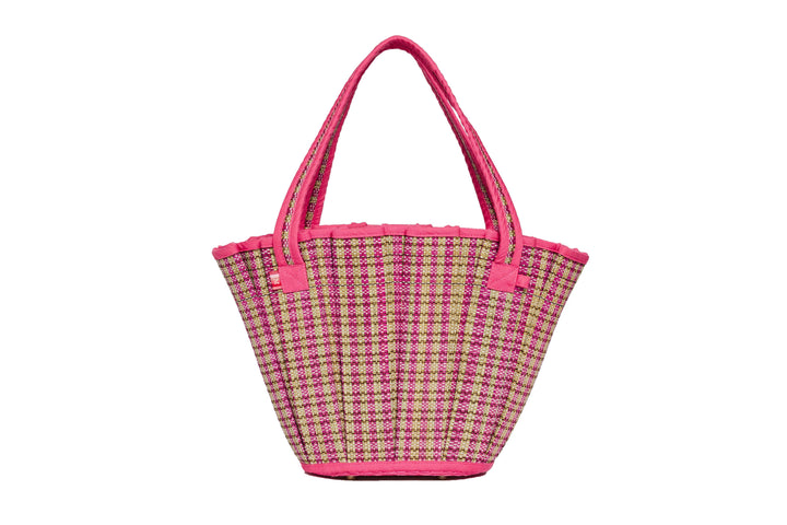 Lorna Murray Camp Cove Mini Tropez Tote in pink and brown check, front view