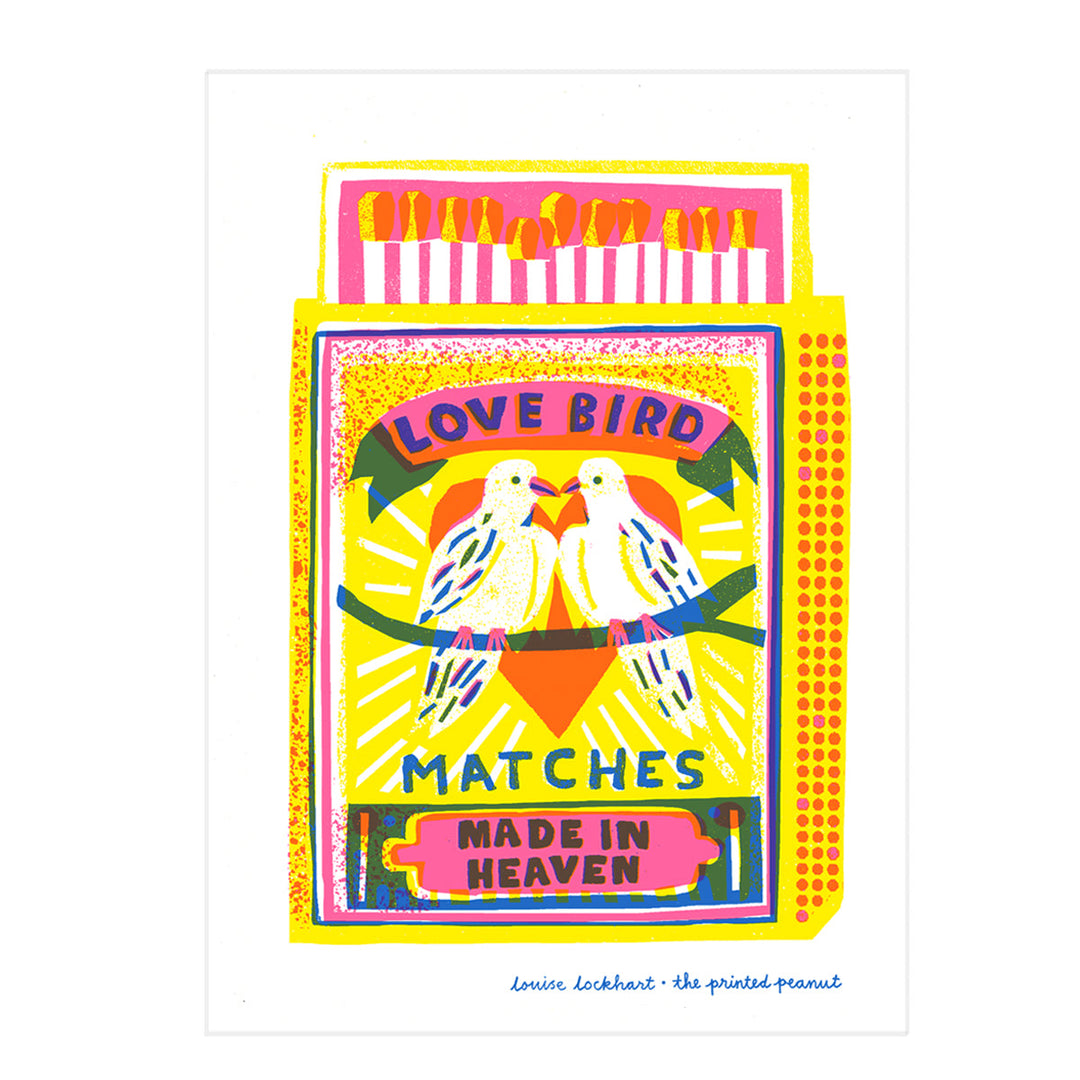 Love Bird Matches A4 Risograph Art Print by The Printed Peanut — product view