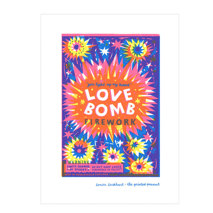 Love Bomb A4 Risograph Art Print by The Printed Peanut — product view