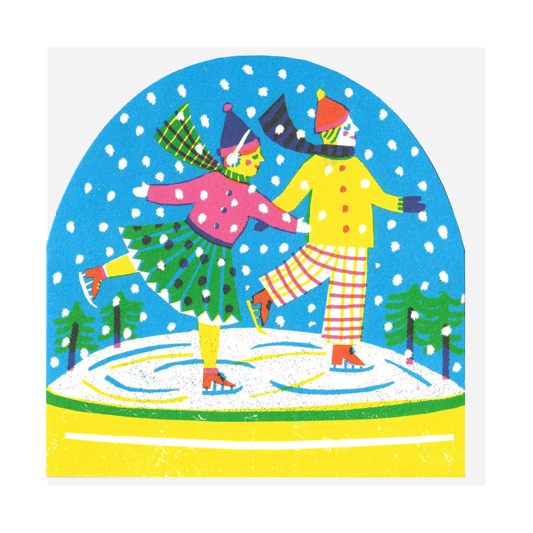 Ice Skaters Large Snowglobe Card by The Printed Peanut — product view