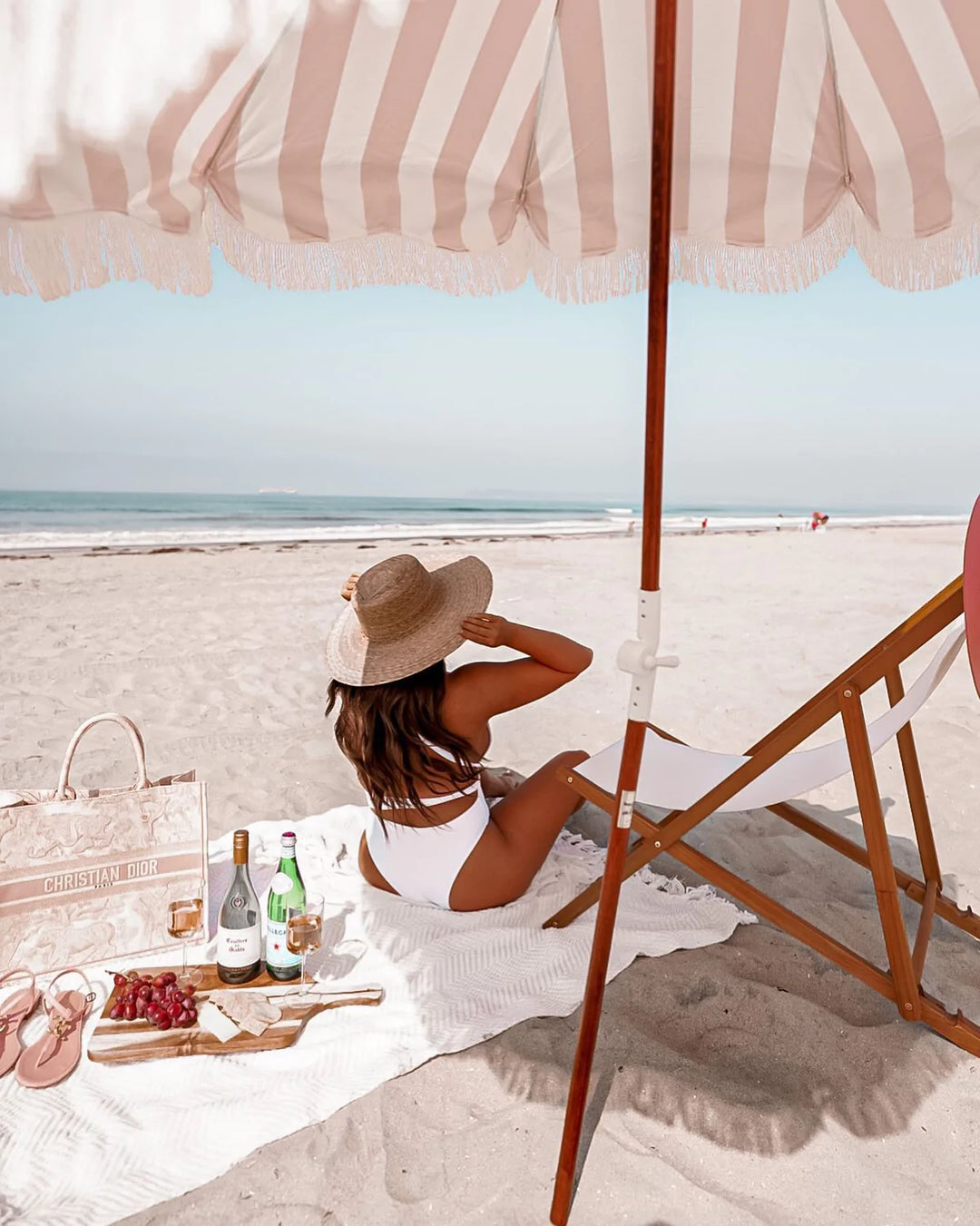 BUSINESS &amp; PLEASURE CO | BERLENGAS BEACH UMBRELLA |  PINK STRIPE