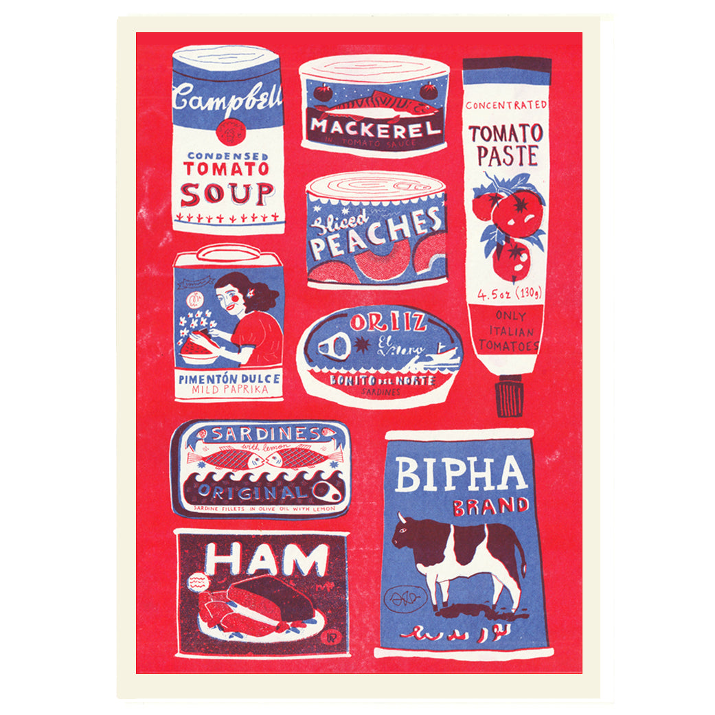 Red Tins Collection A3 Risograph Art Print by The Printed Peanut — product view