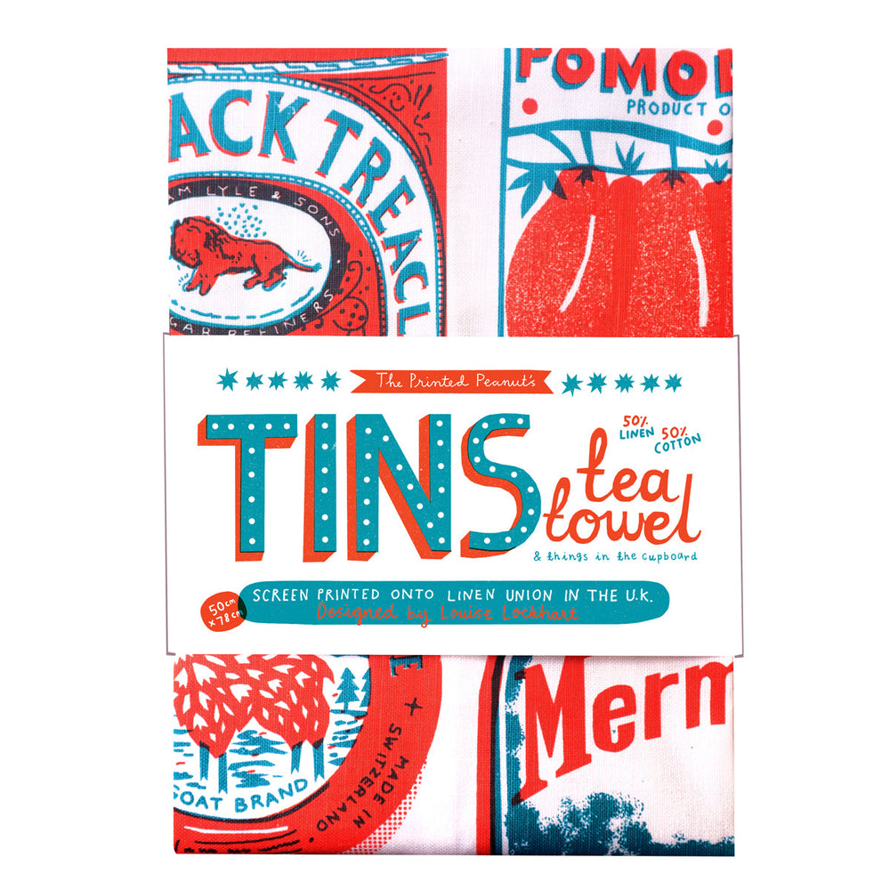 Tins Screen Printed Linen Union Tea Towel by The Printed Peanut — additional product and styling view