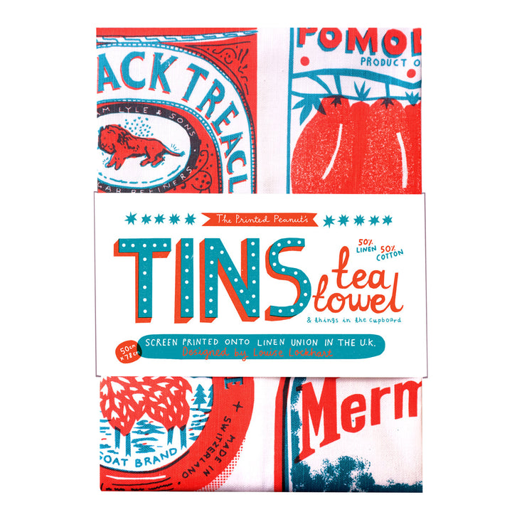 Tins Screen Printed Linen Union Tea Towel by The Printed Peanut — additional product and styling view