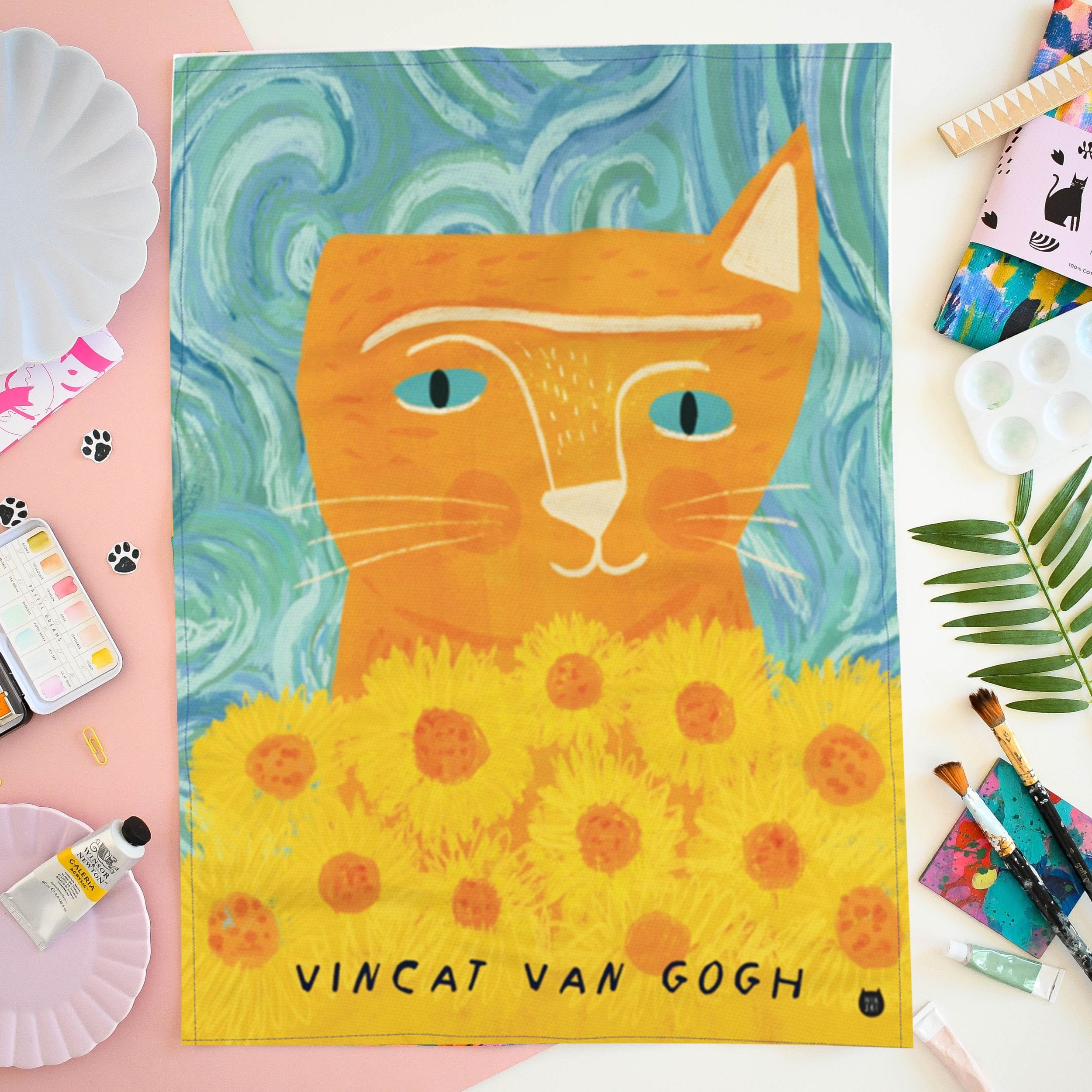 Vincat Van Gogh Cat Tea Towel