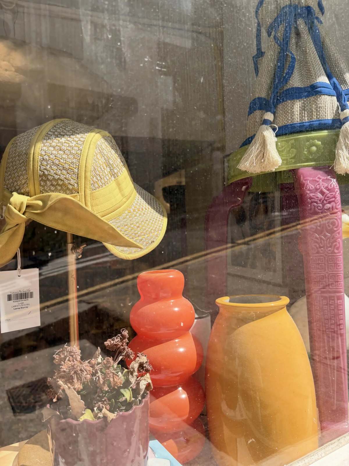 Goosebump window archive: blue bag, woven hat and colourful home objects