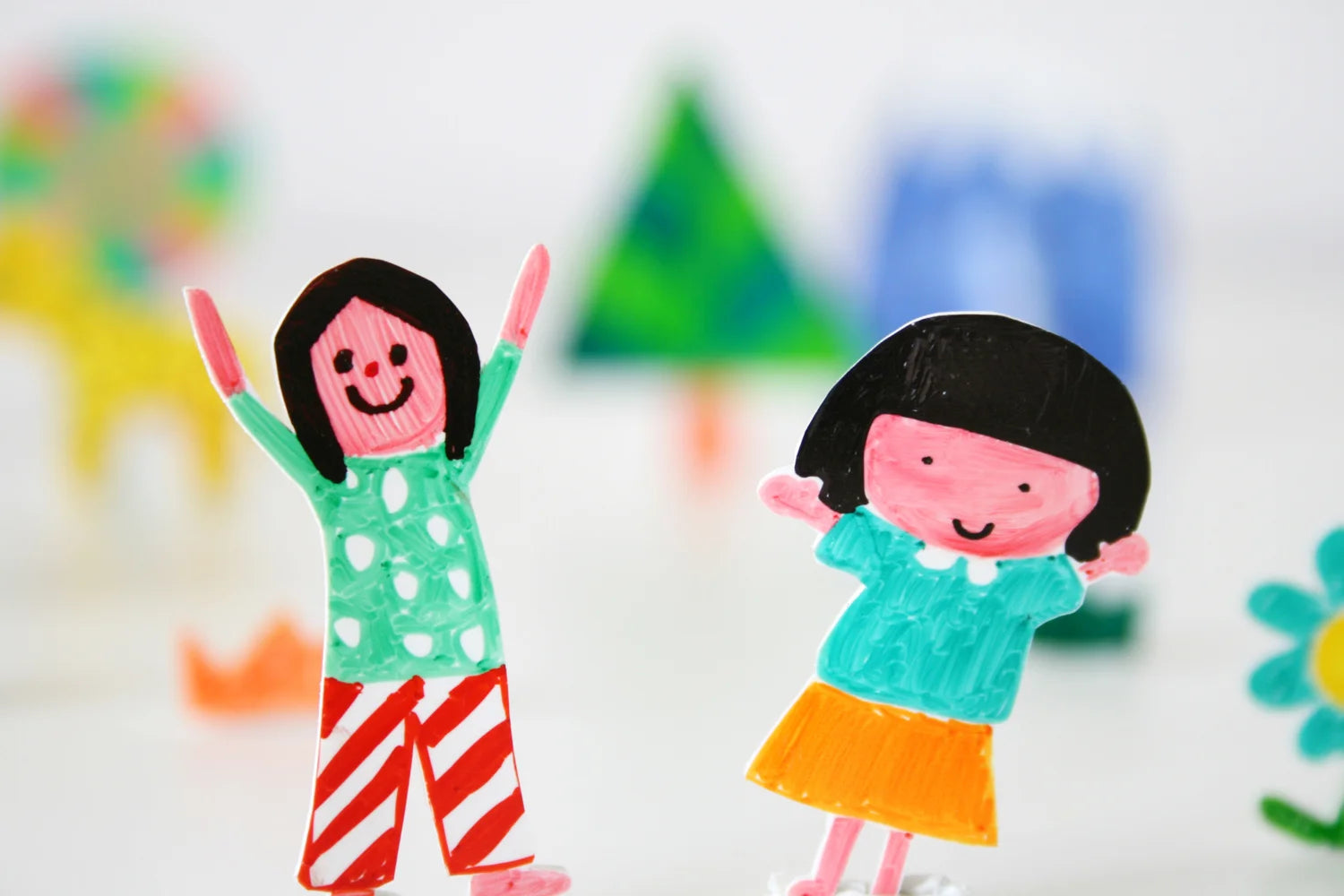 Two original girl paper characters created by All Things Bright and Beautiful