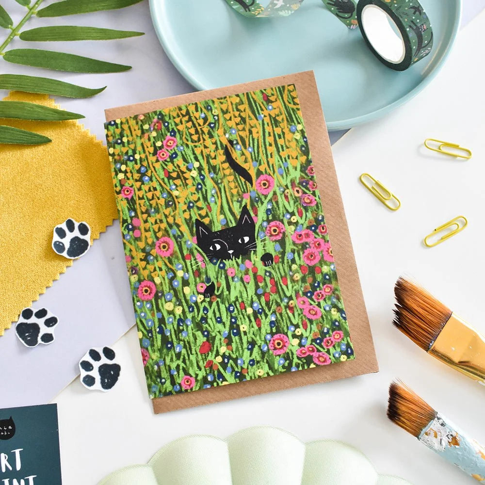 Cat hiding in a Klimt Garden 貓咪賀卡與文具