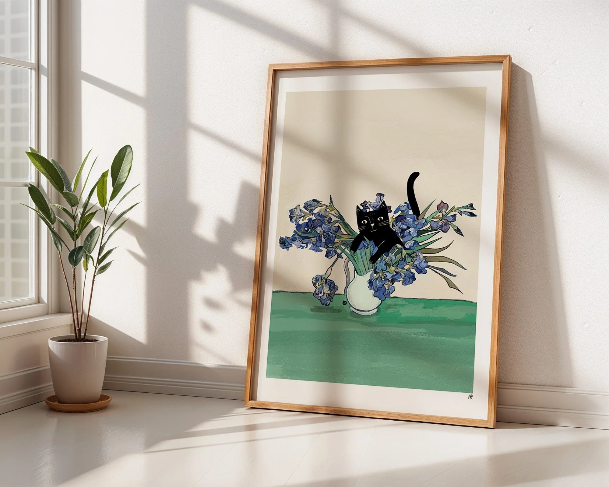 Vincent’s Irises 貓咪畫作與窗邊植物家居展示